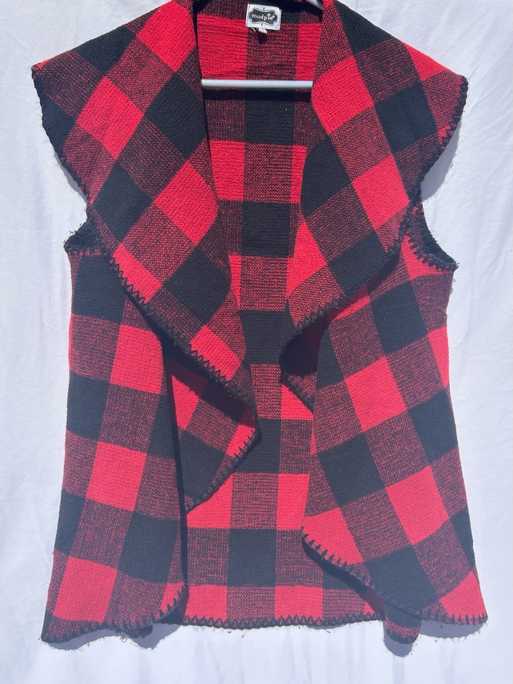 Mud Pie Red & Black Buffalo Plaid Open-Front Vest One size